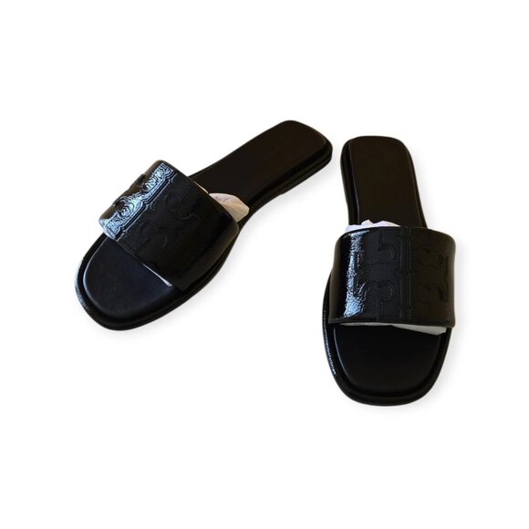 Tory Burch Shoes - Tory Burch “Double T Sport Slide Sandals” Patent Leather (Perfect Black) Size 10